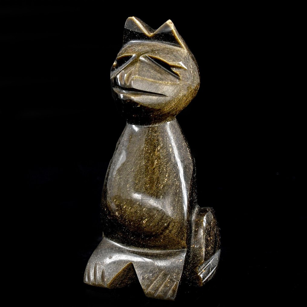 Χρυσή Όψιδιαν υψηλής ποιότητας. γάτα - Ύψος: 13 cm - Πλάτος: 6.1 cm- 405 g #1.0