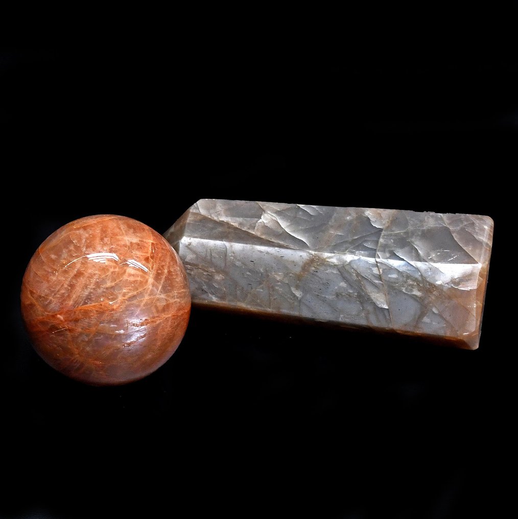 Σφαίρα από ροδάκινο πρώτης ποιότητας Moonstone πύργος με έντονες αστραπές - Ύψος: 12.8 cm - Πλάτος: 4.9 cm- 737 g - (2) #1.0