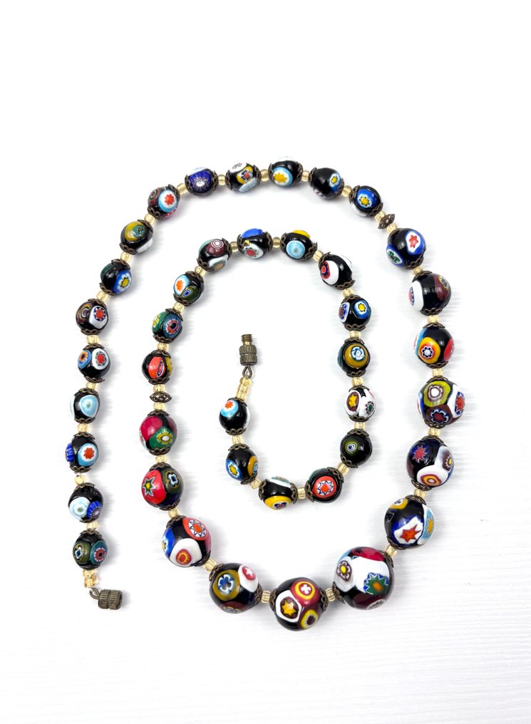 穆拉诺米勒菲奥里玻璃 - 金属 - 頸鏈 #1.0