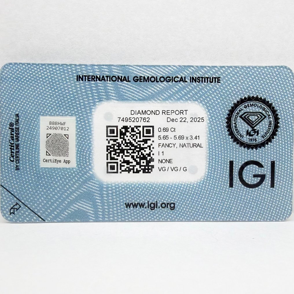 没有保留价 - 1 pcs 钻石  (天然色彩的)  - 0.69 ct - 圆形 - Fancy 棕色, 黄色 - I1 内含一级 - 国际宝石研究院（IGI） #4.3