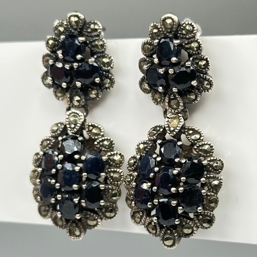 Ohne mindestpreis - Ohrringe Silber Saphir #1.0