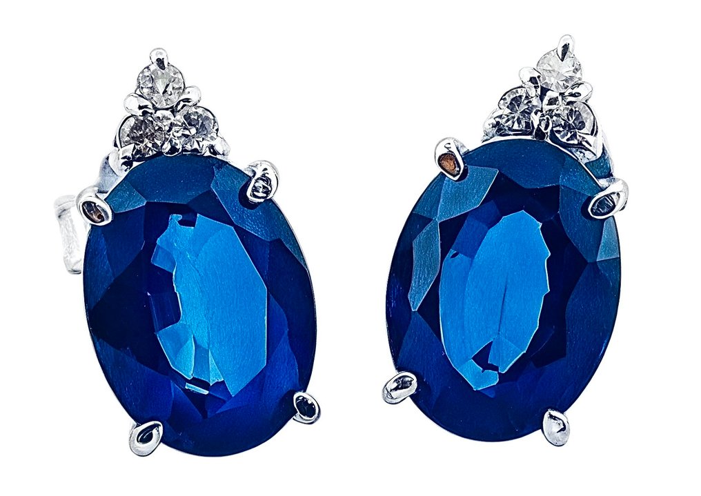 Sans prix de réserve - Boucles d'oreilles - 18 carats Or blanc Saphir - Diamant #2.1