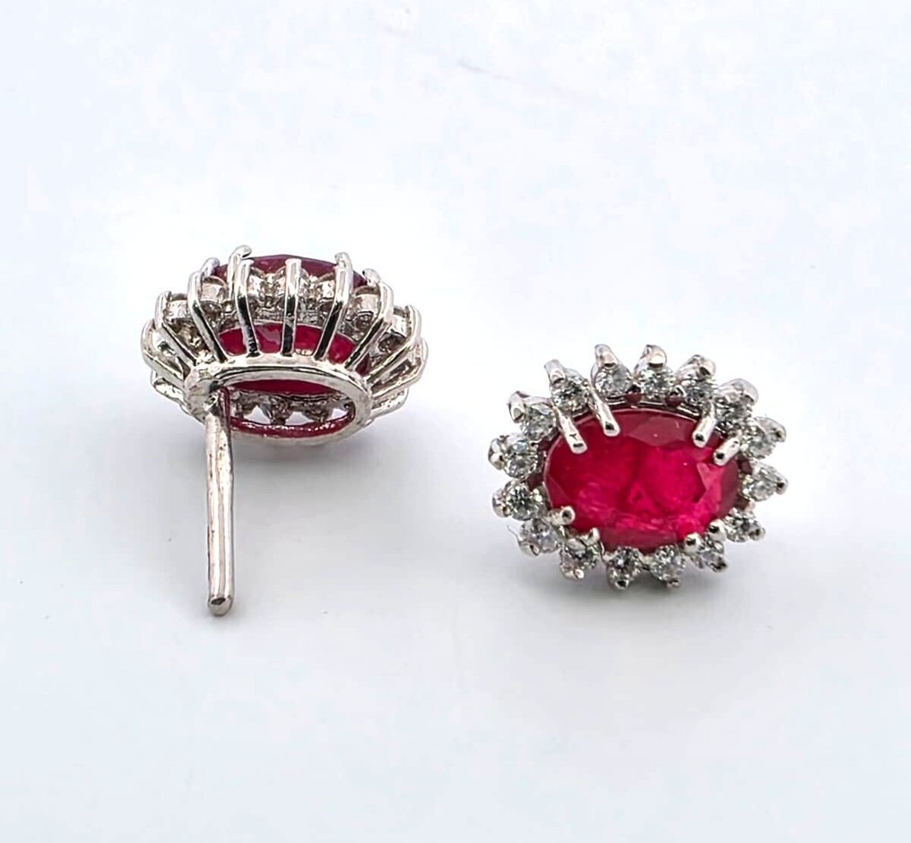 没有保留价 - 耳环 - 18K包金 白金 红宝石 - 钻石 #2.1