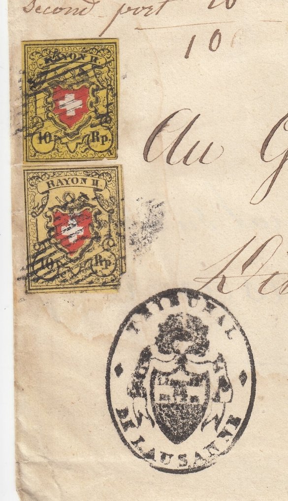 Ελβετία 1852 - Δύο αποχρώσεις χρώματος σε αρχικό γράμμα με σπάνια εκτυπωτικά πετράδια. - T20 B1-RO / T34 A2-LO #1.0