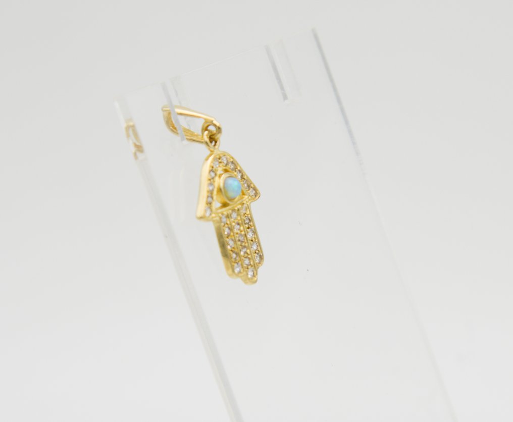 墜飾 - 18 克拉 黃金 蛋白石 - 鋯石 #4.3