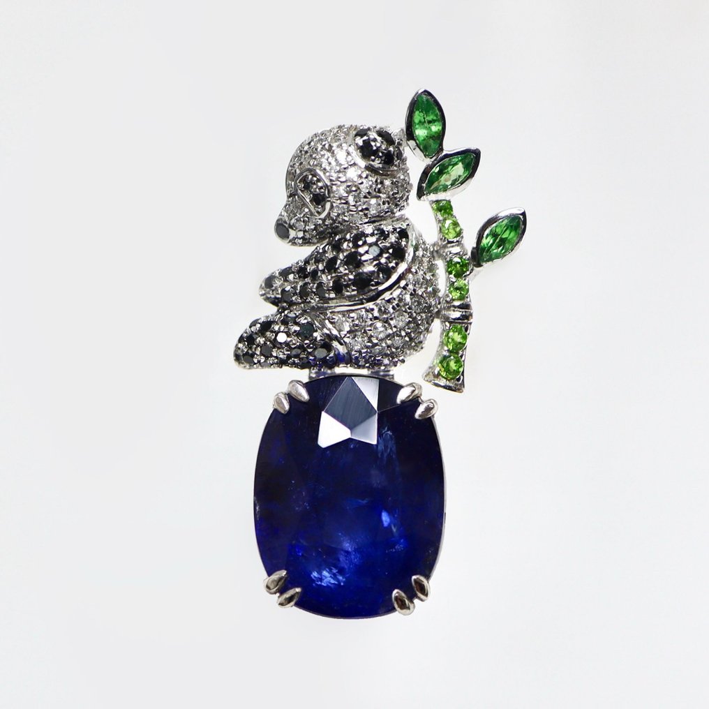 χωρίς τιμή ασφαλείας - Κρεμαστό κόσμημα - 14 καράτια Λευκός χρυσός, HRD 6.87 ct έντονο μπλε -  7.51ct. tw. Ζαφείρι - Διαμάντι #1.0