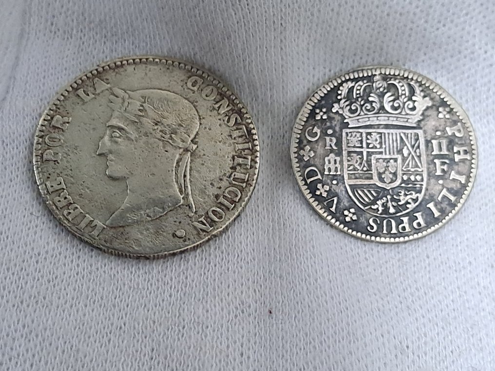 西班牙, 玻利维亚. 2 reales + 4 soles 1721/1858 (2 monete)  (没有保留价) #1.0
