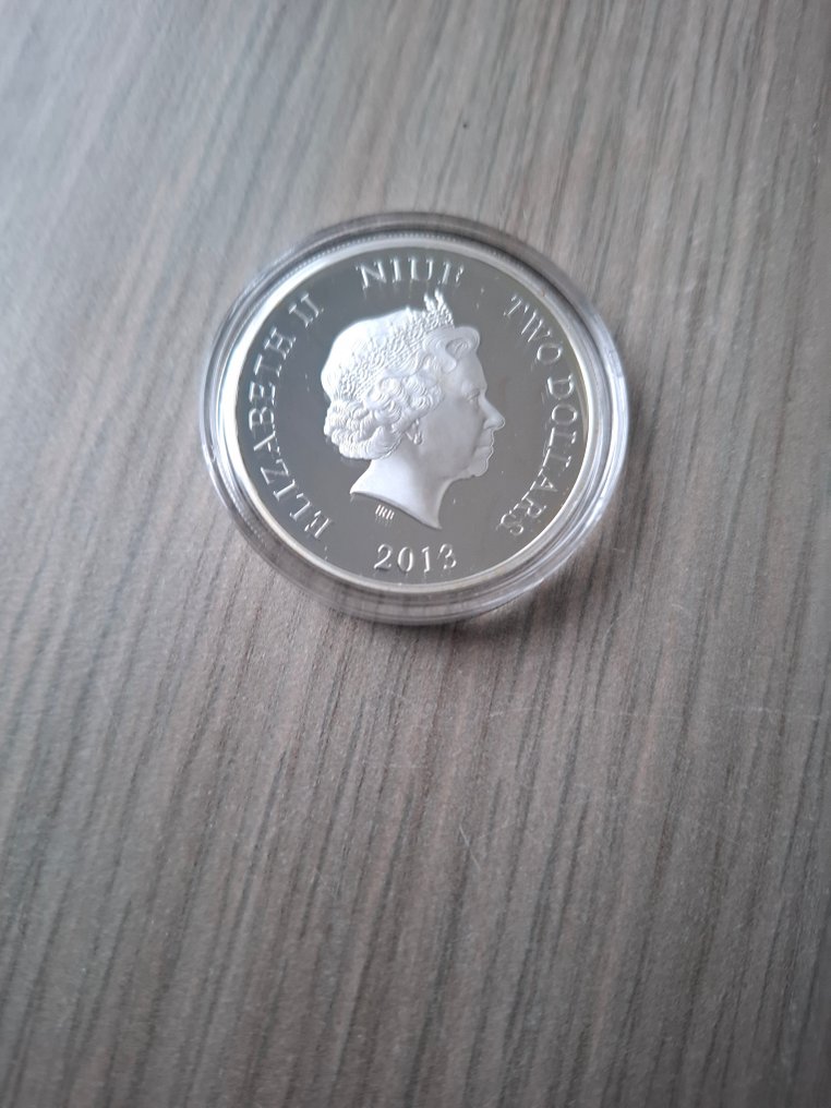 纽埃. 2 Dollars 2013 Niue, Ocean Predators  : Hammerhead Shark colored 1 Oz  proof  (没有保留价) #2.1