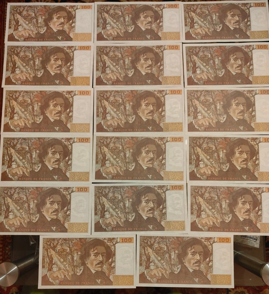 Frankrig. - 17 x 100 Francs - Various Dates - Pick 153  (Ingen mindstepris) #1.0