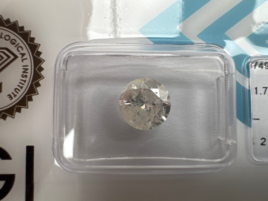 没有保留价 - 1 pcs 钻石  (天然)  - 1.72 ct - 圆形 - L - I2 内含二级 - 国际宝石研究院（IGI） #1.0