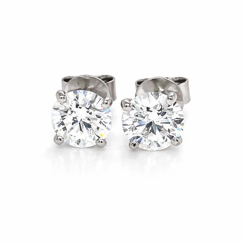 没有保留价 - 小型钉状耳环 - 18K包金 白金 -  4.09ct. tw. 钻石 (实验室培育) #1.0