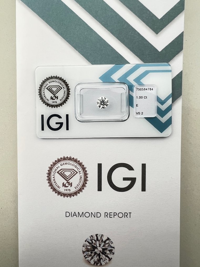 沒有保留價 - 1 pcs 鑽石 (天然) - 1.00 ct - 圓形 - E(近乎完全無色) - VS2 - 國際寶石學院(International Gemological Institute (IGI)) #1.0