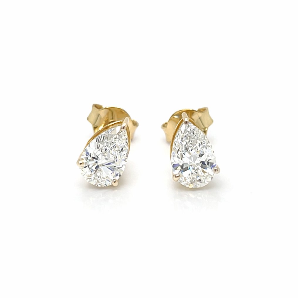 χωρίς τιμή ασφαλείας - Σκουλαρίκια - 14 καράτια Κίτρινο χρυσό -  1.06ct. tw. Διαμάντι (Εργαστηριακής καλλιέργειας) #1.0