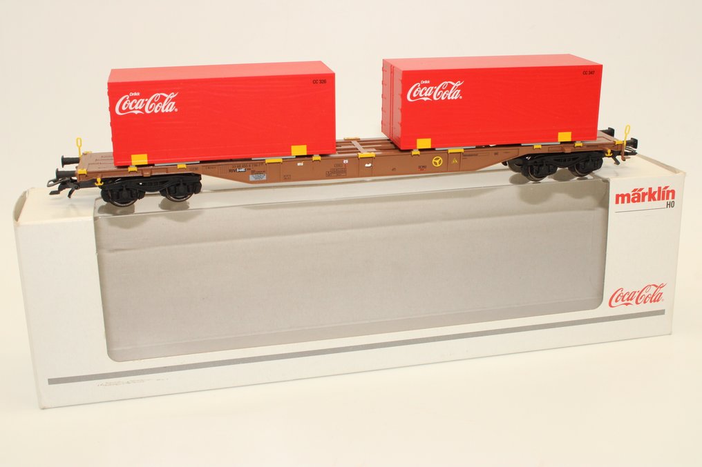 Märklin H0 - 47434 - 模型火車車廂 (1) - 货车，配有两个20英尺的可口可乐集装箱；包括原装的Märklin盒子和说明书。 #1.0