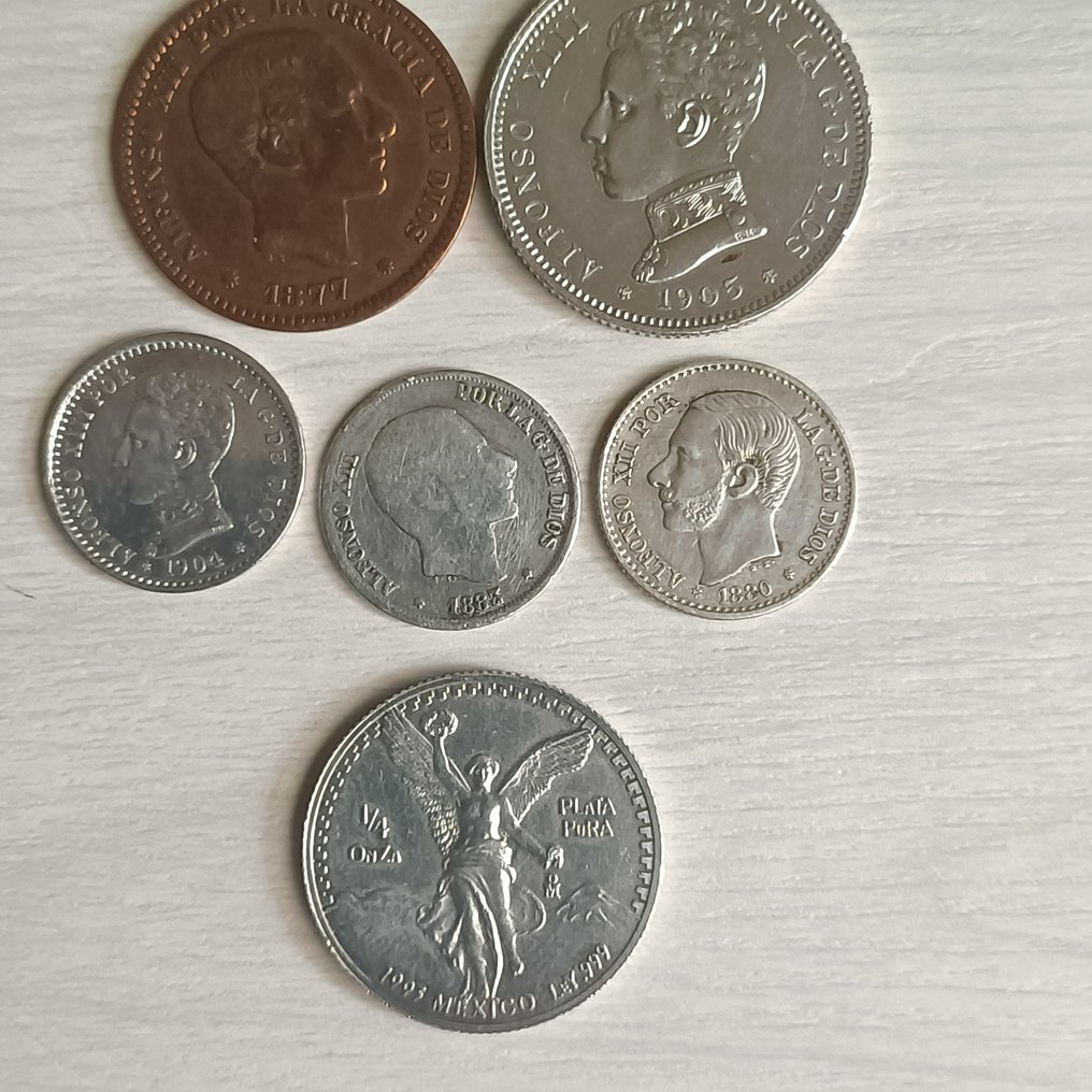 Spanien, Mexico. Alfonso XIII. Lote de 6 monedas 1877/1993  (Ingen mindstepris) #1.0