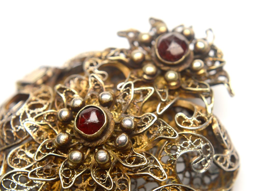 没有保留价 - 胸针 古董800银 石榴石 - 菲利格雷 #3.2