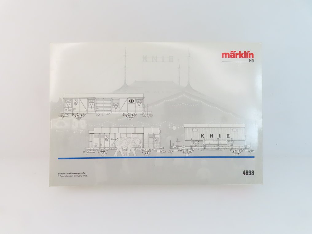 Märklin H0 - Σετ τρένου μοντελισμού μεταφοράς εμπορευμάτων (1) - Σετ τριών τεμαχίων φορτηγών 'Circus Knie' με κλειστό φορτηγό 2 αξόνων και επίπεδο φορτηγό με τσίρκου - SBB-CFF #2.1
