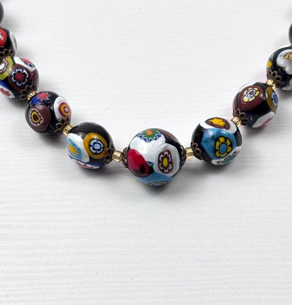 穆拉诺米勒菲奥里玻璃 - 金属 - 頸鏈 #2.1