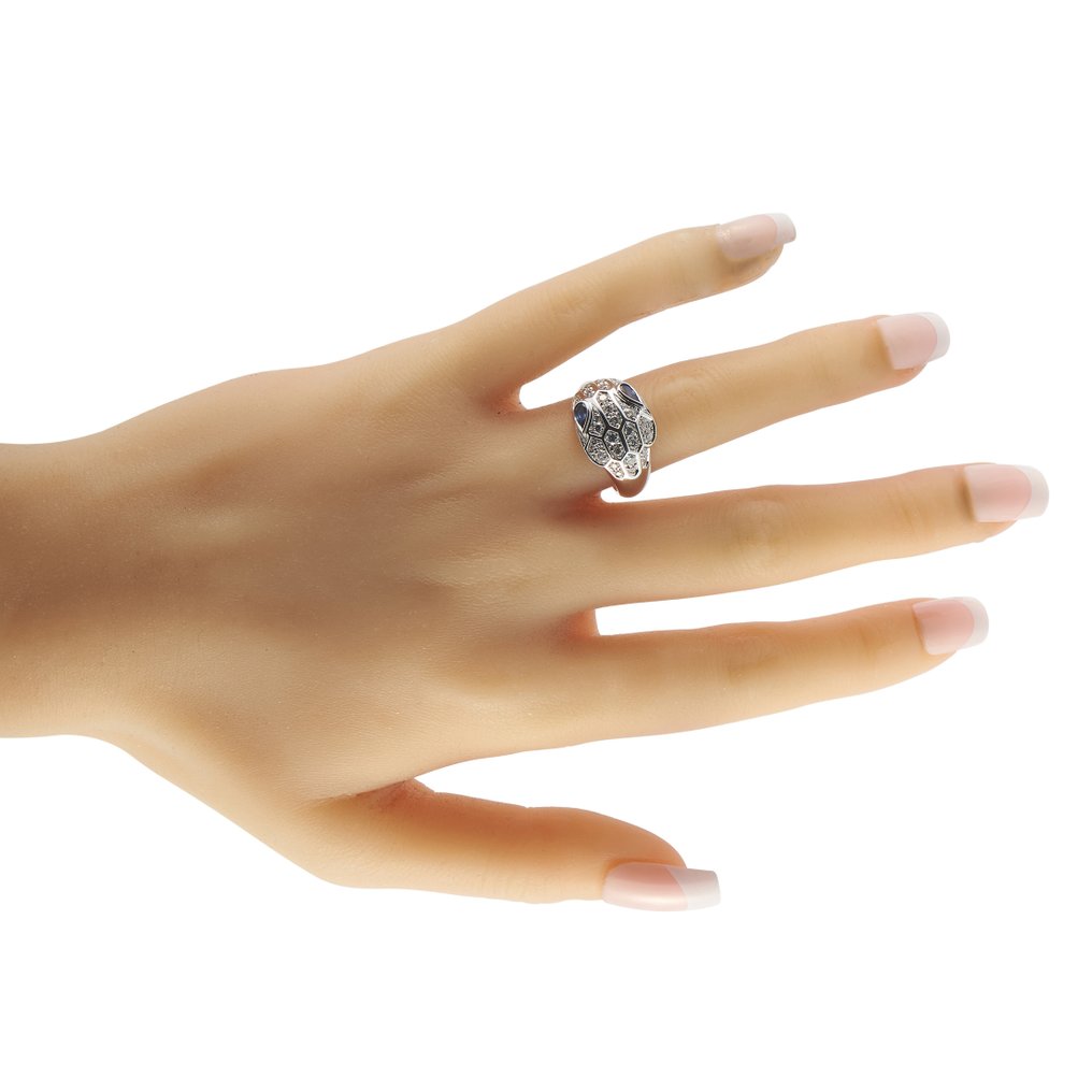 Bvlgari - Δαχτυλίδι - 18 καράτια BVLGARI Serpenti 18K λευκόχρυσο δαχτυλίδι με διαμάντια και ζαφείρια., Λευκός χρυσός #2.1