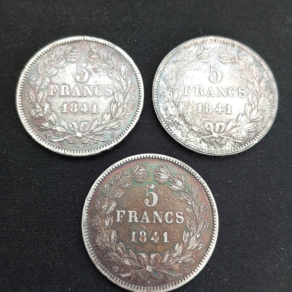 Γαλλία. Louis Philippe I. 5 Francs 1841-A, 1841-BB et 1841-W (lot de 3 monnaies) (χωρίς τιμή ασφαλείας) #1.0