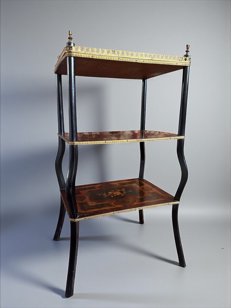 作摆设的小桌子 - 19e - Marqueterie florale, 镀金黄铜 - Sellette Napoléon III #1.0