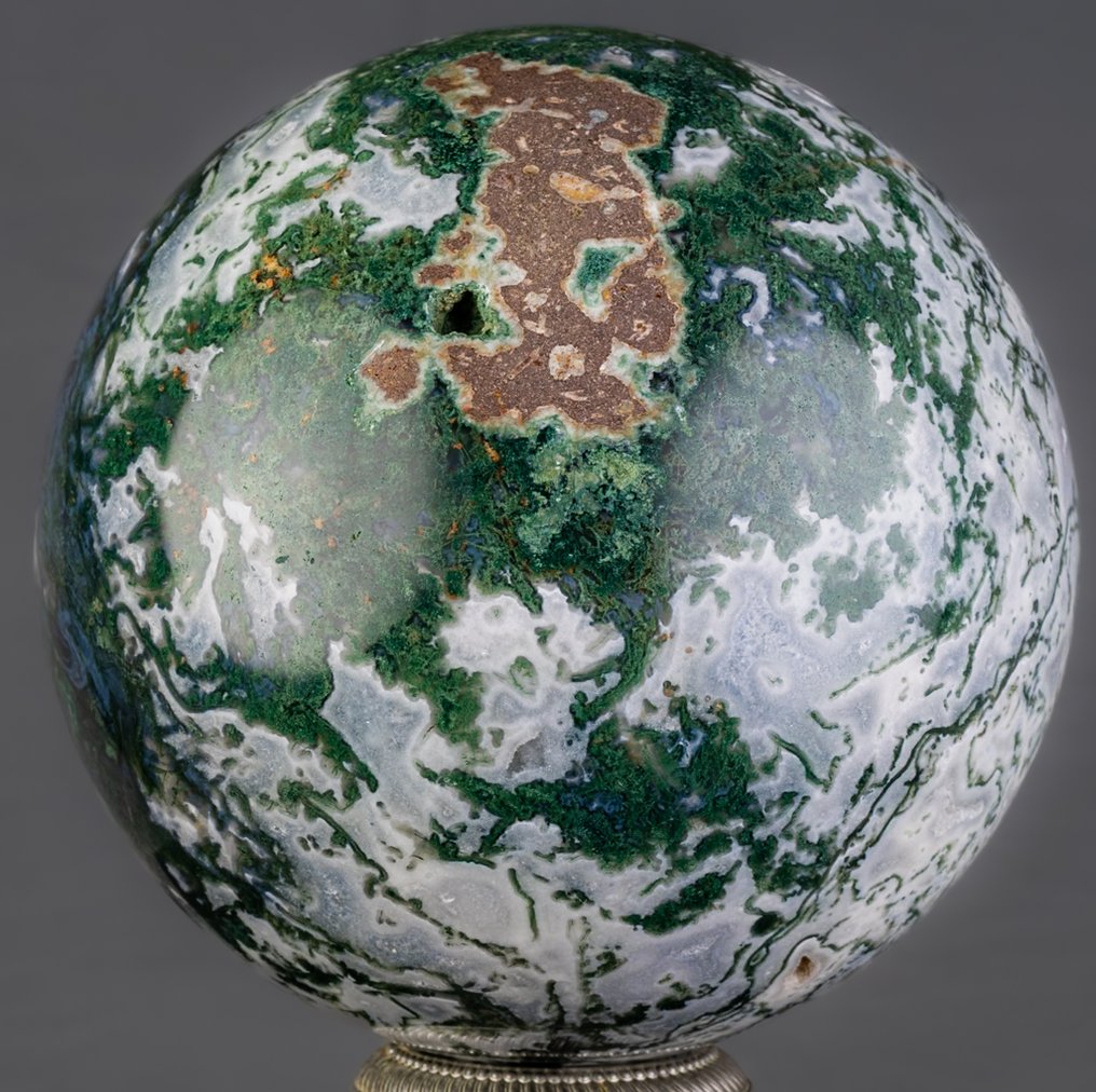 Μος Αγάτη Μεγάλη, ποιοτική, λεία και γυαλισμένη σφαίρα από άγκαθο με βρύα. - Ύψος: 15.1 cm - Πλάτος: 15.1 cm- 4547 g #1.0