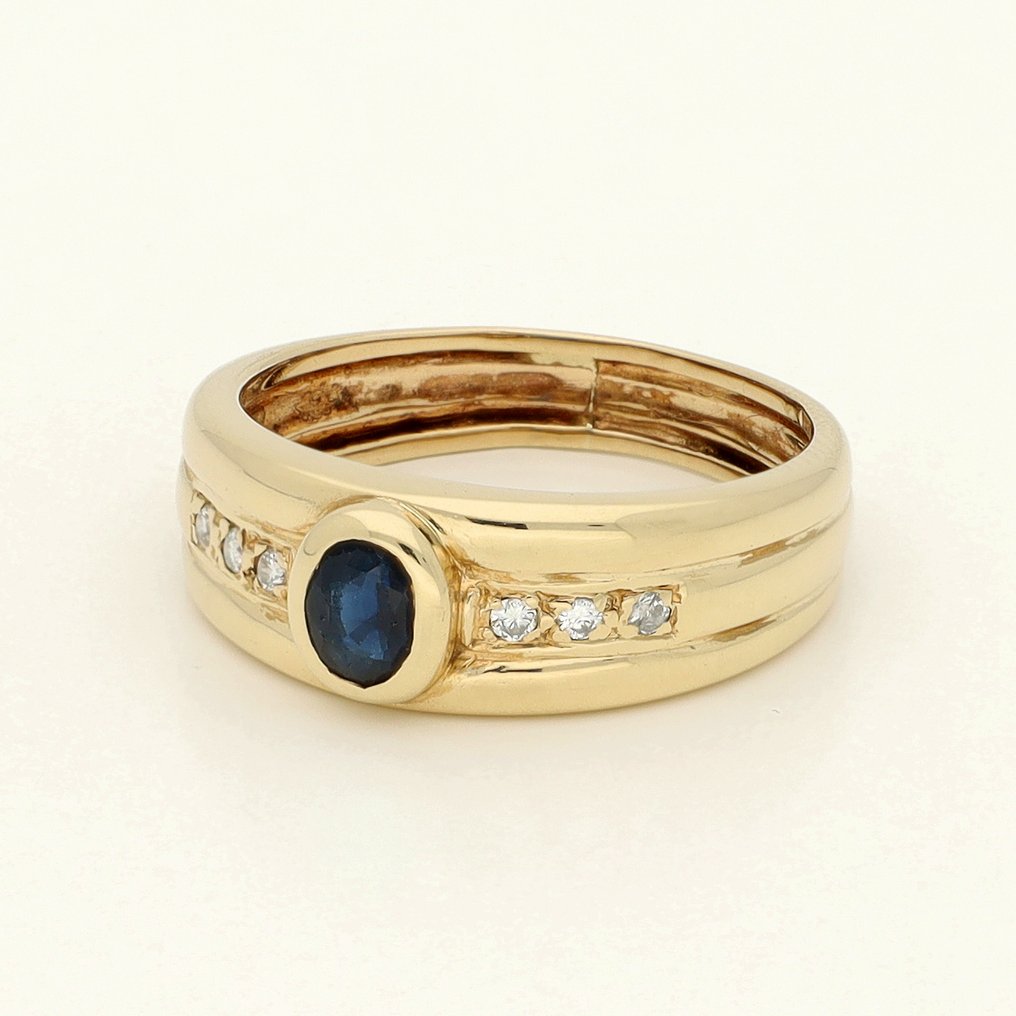 Ring - 14 karat Gulguld Safir - Diamant #1.0