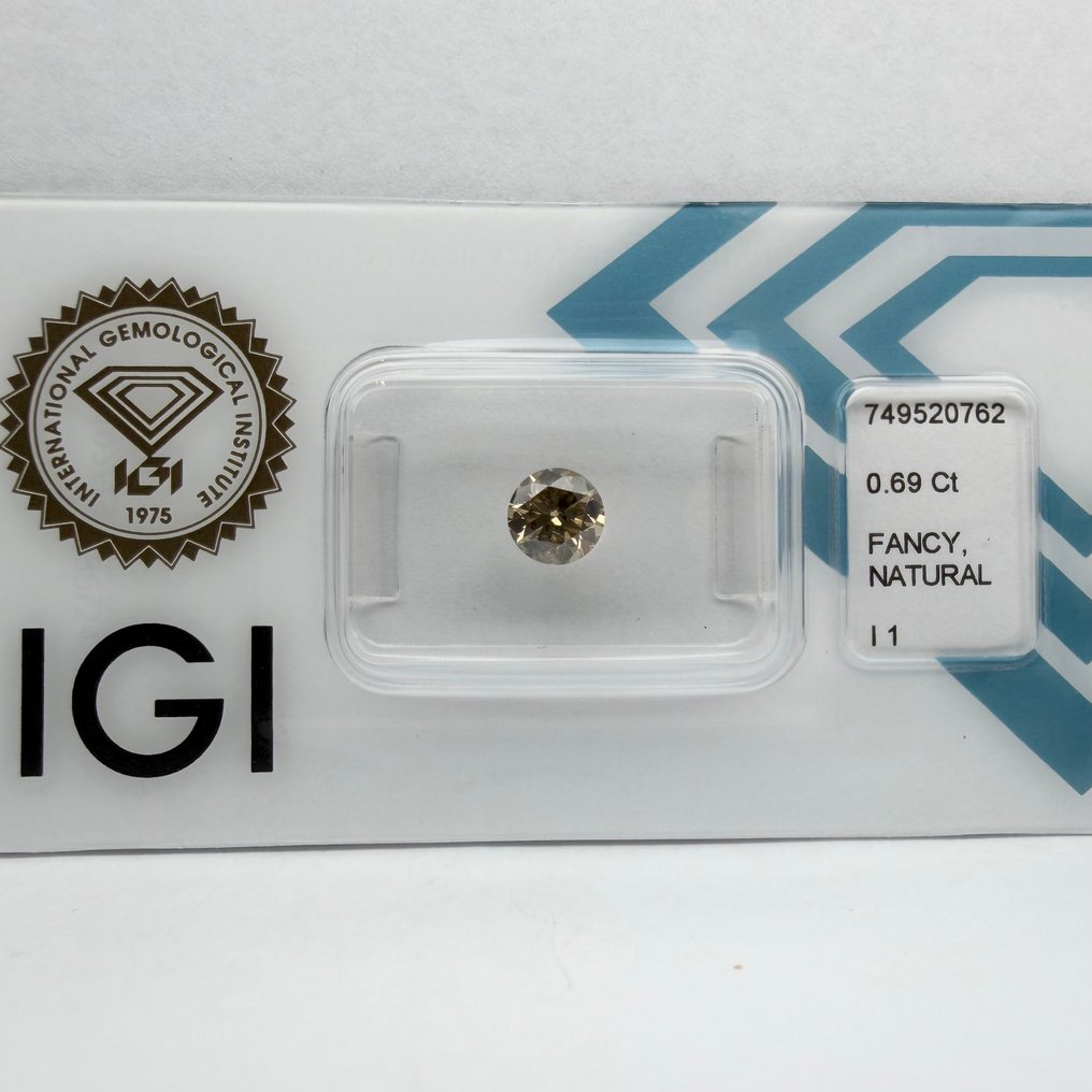 没有保留价 - 1 pcs 钻石  (天然色彩的)  - 0.69 ct - 圆形 - Fancy 棕色, 黄色 - I1 内含一级 - 国际宝石研究院（IGI） #1.0
