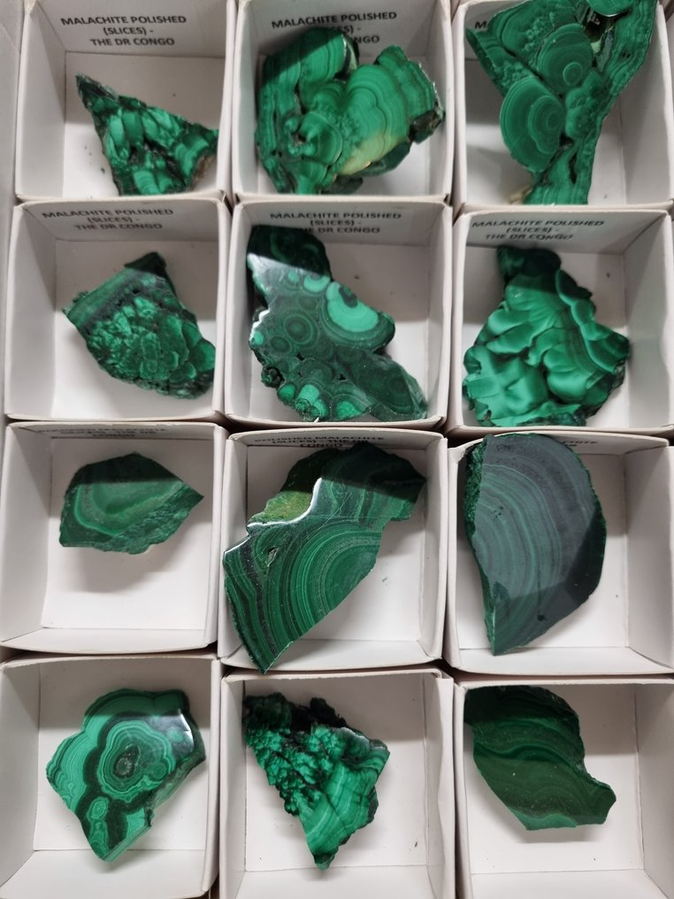 大量抛光的孔雀石切片 - HQ 片- 1.25 kg - (35) #1.0