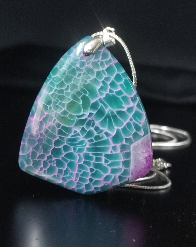 惊人的非常漂亮的龙脉玛瑙925银项链，免运费 - 吊坠项链 #1.0