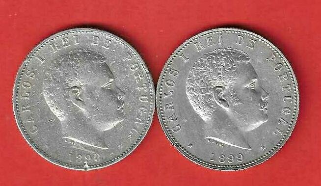 葡萄牙. 2 moedas de 1000 reis D Carlos I de prata  (沒有保留價) #1.0