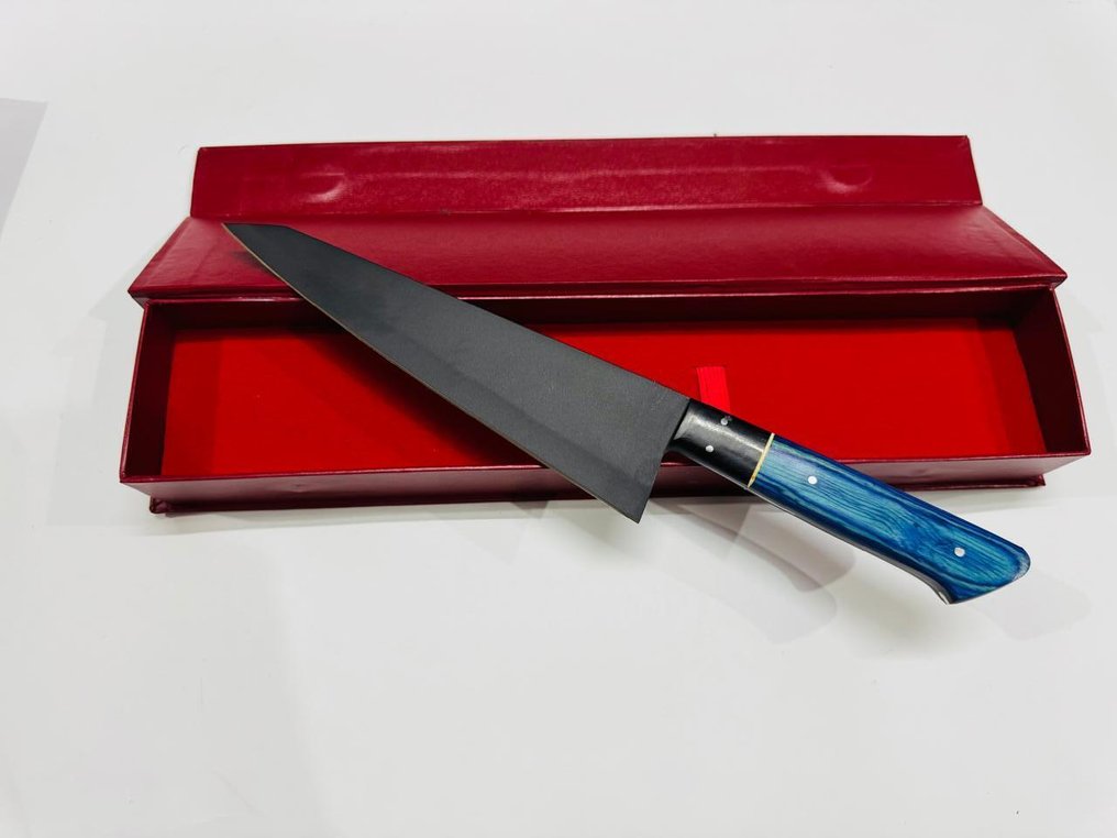 厨刀 - Nakiri bōchō -  日本菜刀（0126） - 钢制无钢粉末涂层刀片和环氧树脂及异国木柄。 - 日本 - 日本菜刀 #1.0