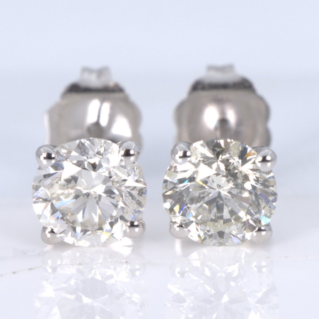 沒有保留價 - 耳環 - 14 克拉 白金 -  1.13ct. tw. 鉆石 (天然) - GWLab #1.0