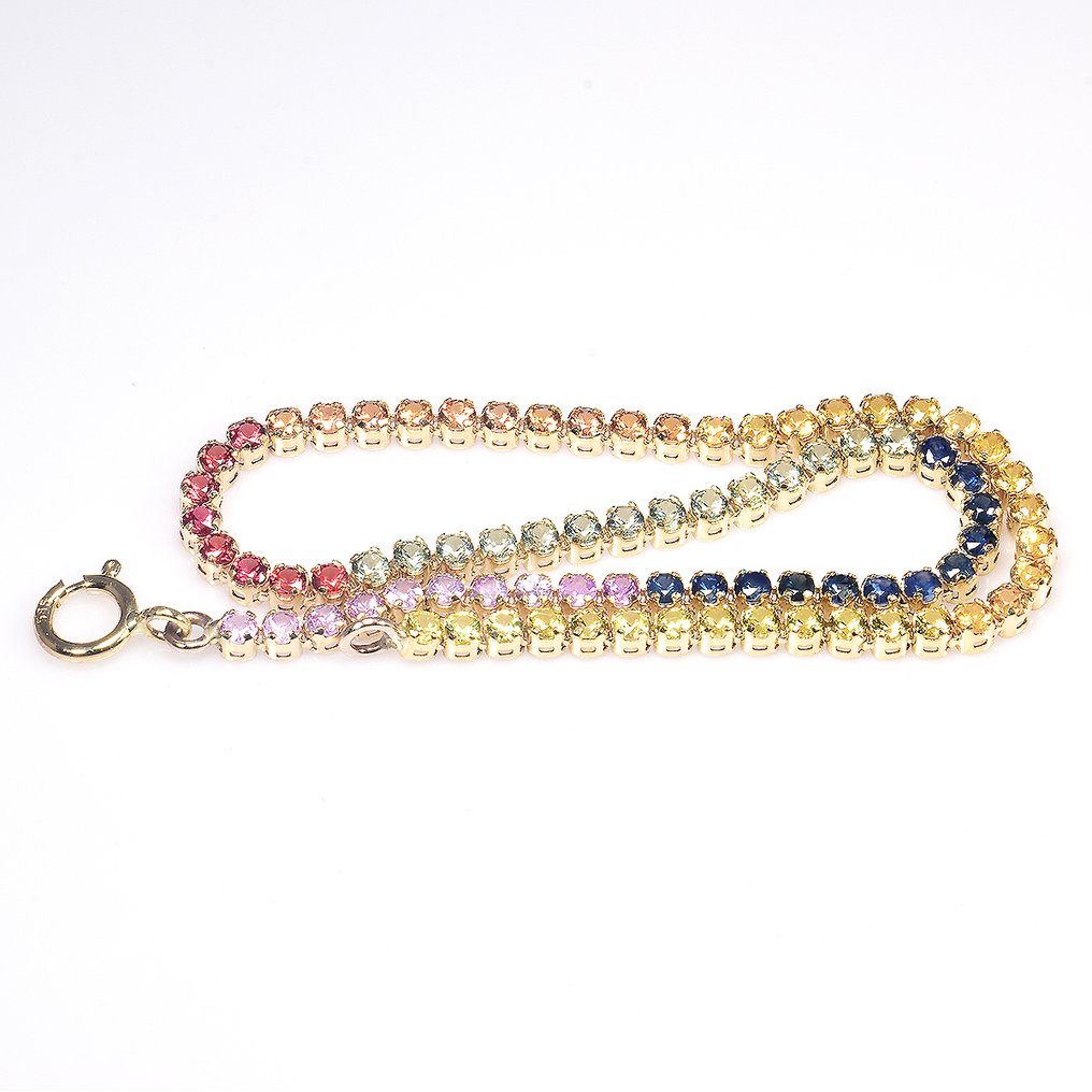 χωρίς τιμή ασφαλείας - Βραχιόλι - 14 καράτια Κίτρινο χρυσό -  2.27ct. tw. Ζαφείρι - Πιστοποιητικό GFCO #1.0