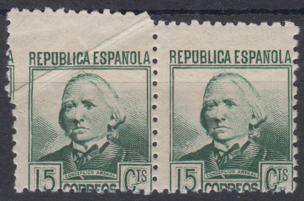 Spanien 1936/1938 - Charaktere. 15 Centimos, grün. - Edifil 733 #1.0