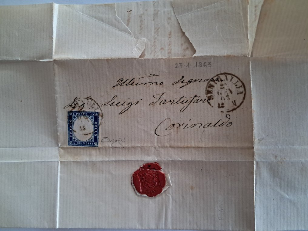 Italy Kingdom 1863 - C.15 Sardinia type on full text letters #3.2