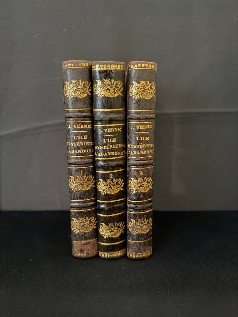 Jules Verne - L'Île Mystérieuse - Trilogie Complète Hetzel - 3 Volumes Reliés Marbrure - 1878 #1.0