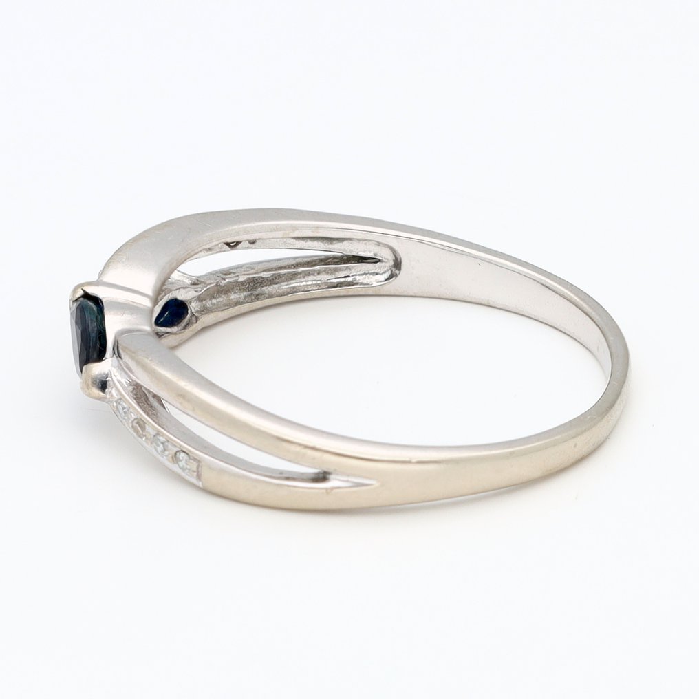Ingen mindstepris - Ring - 14 karat Hvidguld Safir - Diamant #2.1