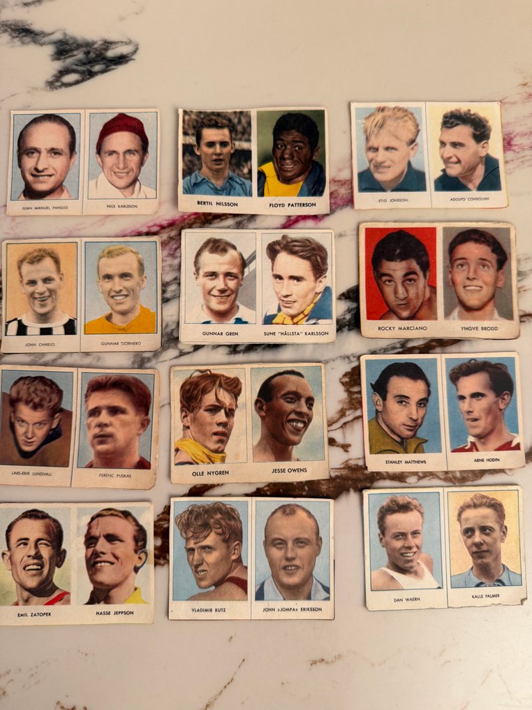 1952/53 Rekord Rekord Juan Manuel Fangio, Jesse Owens, Ferenc Puskas, Rocky Marciano Förstautgåva - 32 Card - Good (GD) #1.0