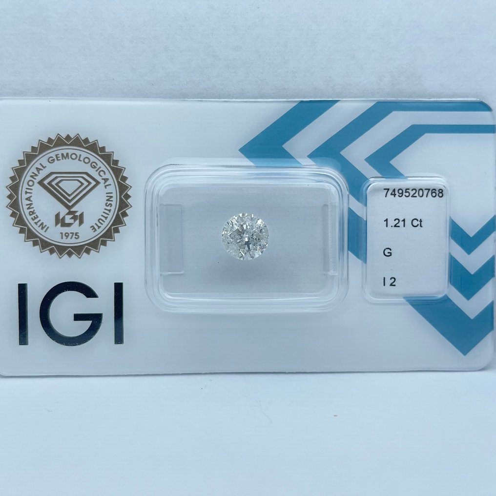 没有保留价 - 1 pcs 钻石  (天然)  - 1.21 ct - 圆形 - G - I2 内含二级 - 国际宝石研究院（IGI） #4.3