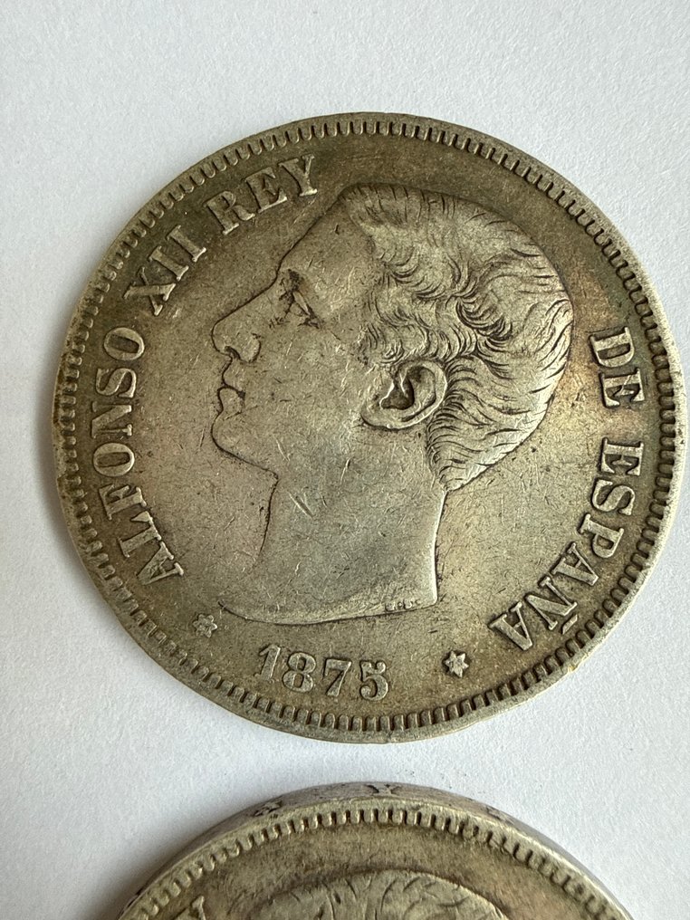 Spagna. Alfonso XII. 5 Pesetas 1875-1876-1877 (Senza prezzo di riserva) #1.0