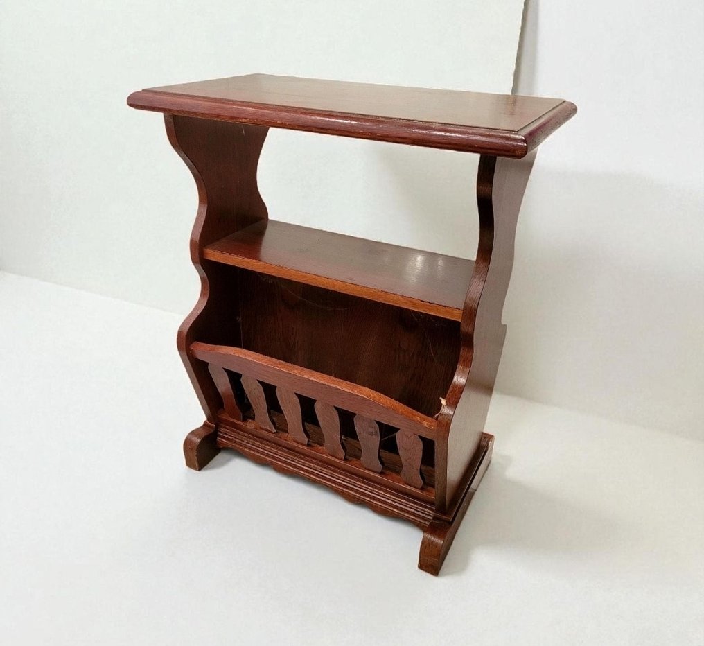 Tavolino di servizio - Scaffale vintage per riviste in legno noce scuro - Tavolo da lettura - Porta piante - Engeland - Noce - Tavolino #3.2
