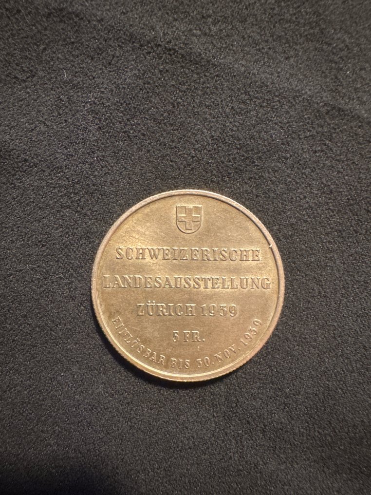 Schweiz. 5 Francs 1939 / Zurich Exposition (Ingen mindstepris) #2.1