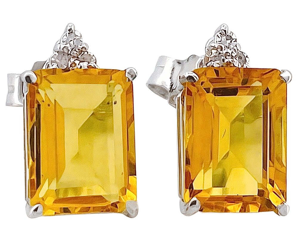 没有保留价 - 耳环 - 18K包金 白金 黄水晶 - 钻石 #2.1