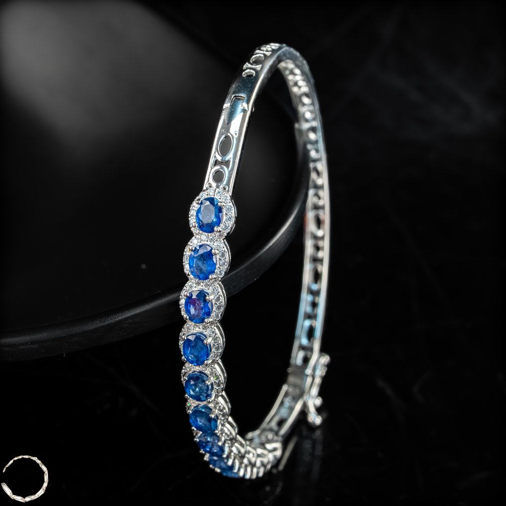 Εξαιρετικό σάπφειρος-βραχιόλι από ασήμι 925. Αιώνια κομψότητα σε βαθύ μπλε 56,8ct, Σρι Λάνκα- 11.36 g #1.0