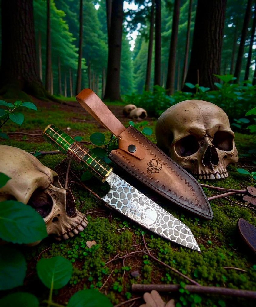 ONE Of a Kind, Hand-Forged & Customised Viking skulls Theme Japanese Style full tang Knife from - Cuchillo de cocina - Chef's knife - Acero, Madera, Cuchillo de chef exclusivo y único en su clase, con temática de calaveras vikingas, personalizado a - Japón #3.2