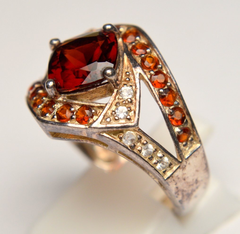 沒有保留價 - 戒指 925纯银 石榴石 - 红色布希米亚石榴石 #3.2