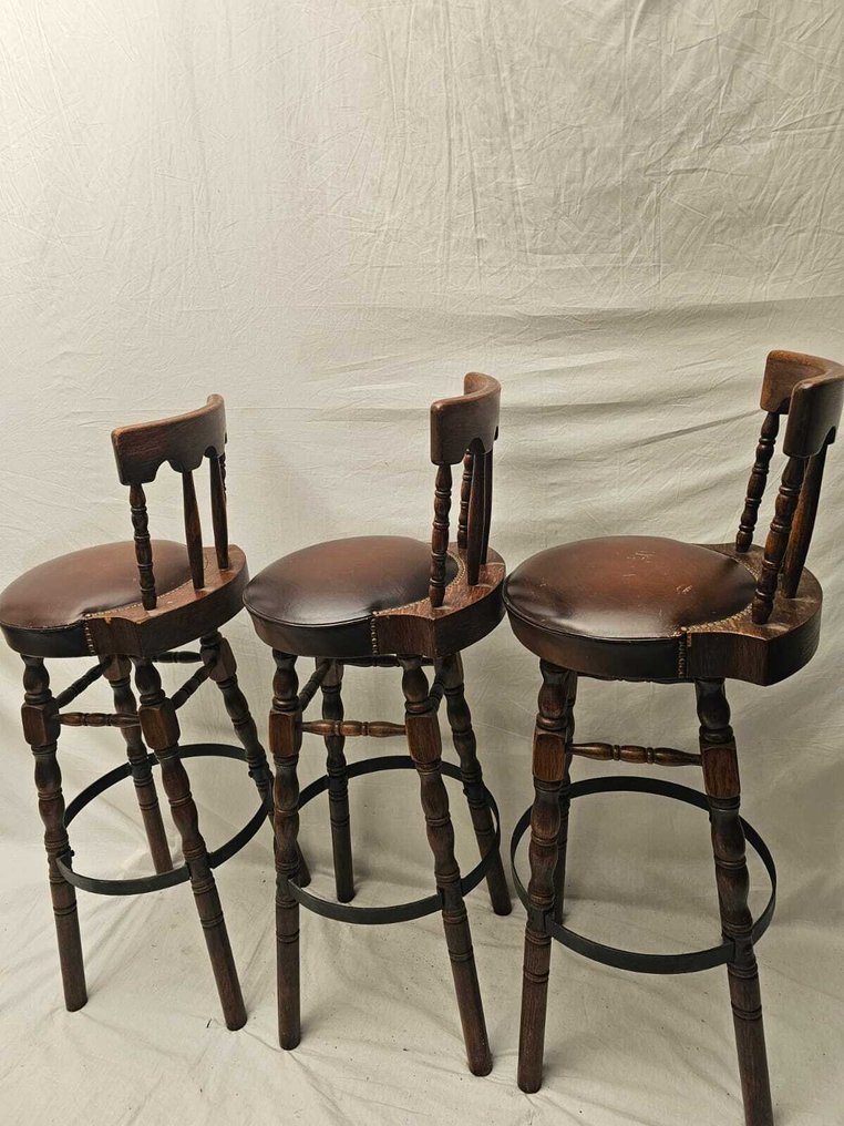 Σκαμνί (3) - Σετ από Αγροτικές Δερμάτινες Σκαμπό Μπαρ - Ξύλο #3.2