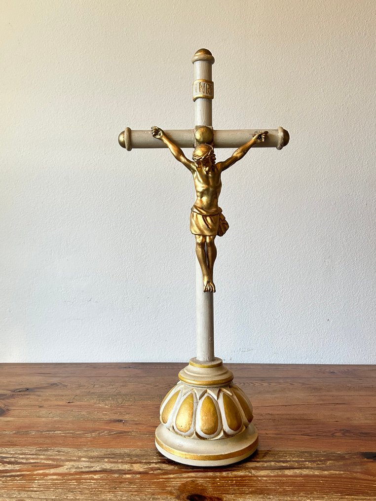 Antic Crucifix - Lemn de Lime - 1850-1900 - Crucifix de podea - 67 cm  #2.1