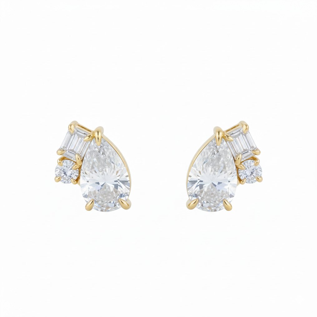 Oorbellen - 14 karaat Geel goud -  2.72ct. tw. Diamant (Lab-grown) - Diamant #1.0